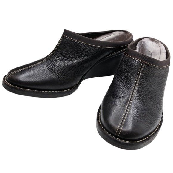 ANTONIO MELANI Pebble Print Leather Mule Wedges Brown Size 7 - Picture 3 of 12